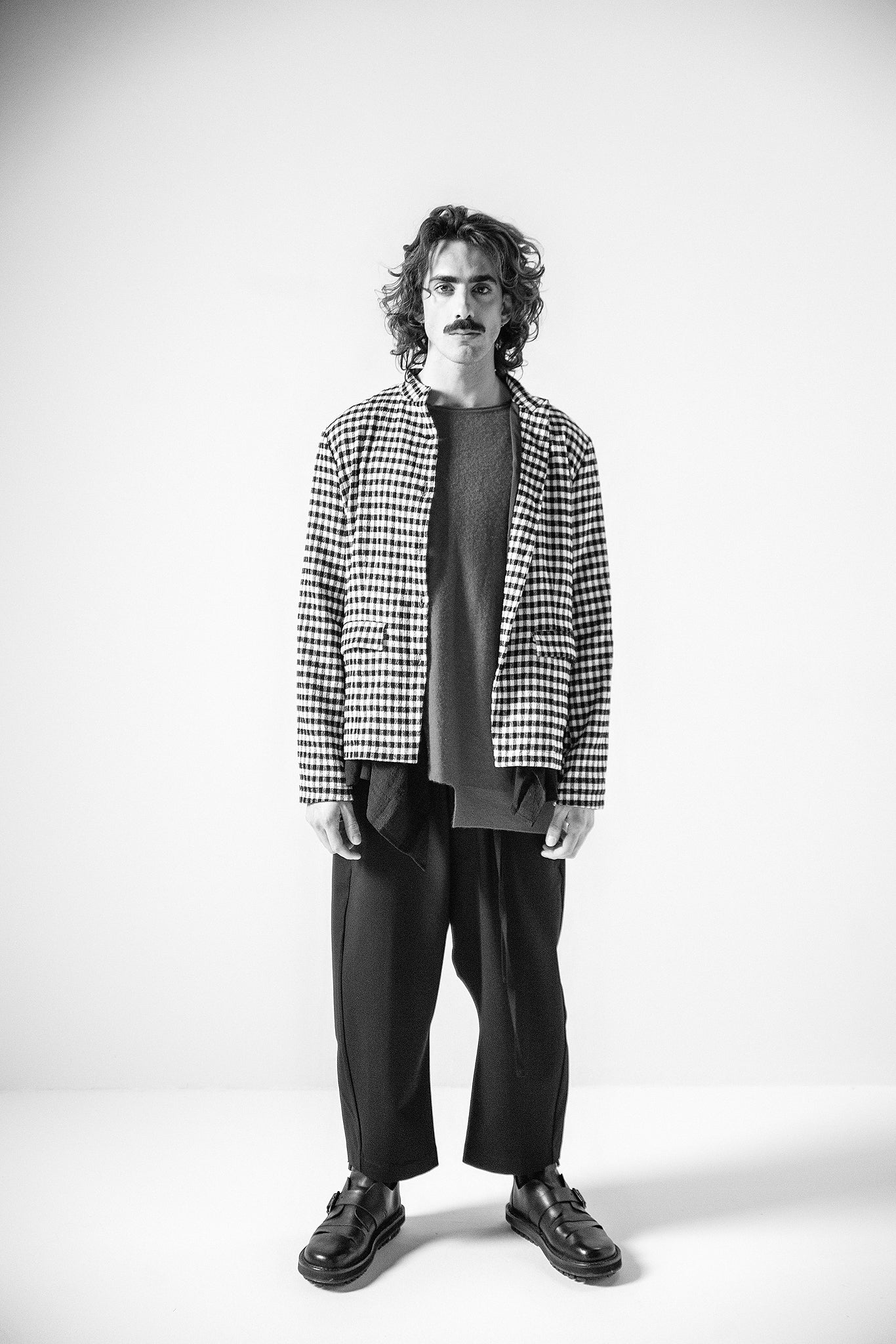 Fitted Jacket_Checked Cotton Mix