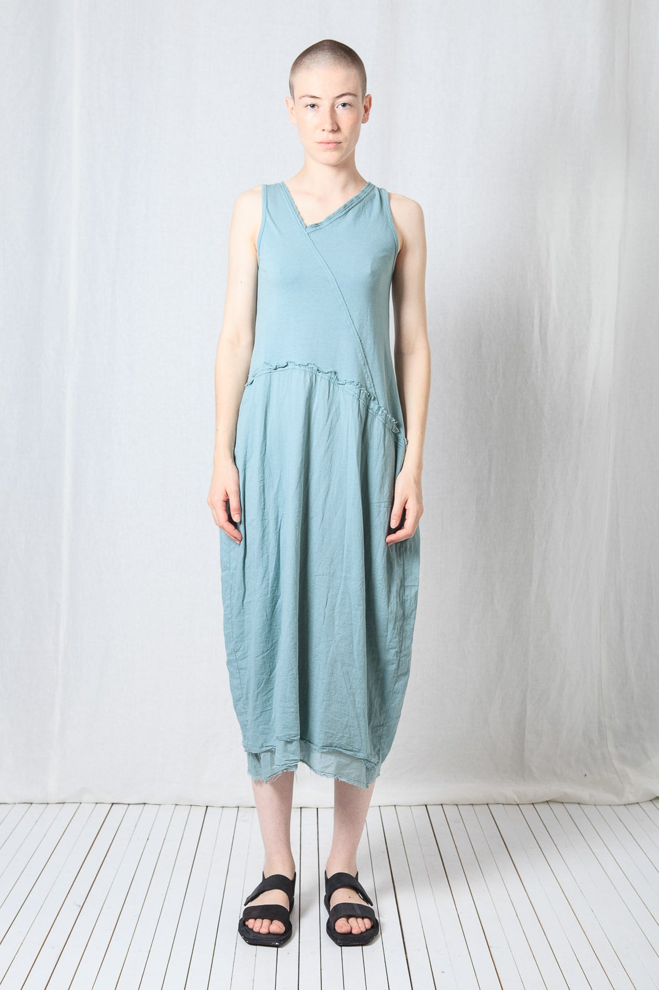 Asymmetric O-Shape Dress_Cotton Jersey + Voile + Mesh