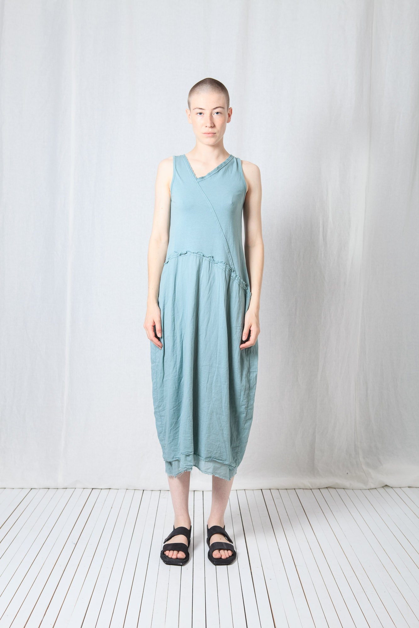 Asymmetric O-Shape Dress_Cotton Jersey + Voile + Mesh