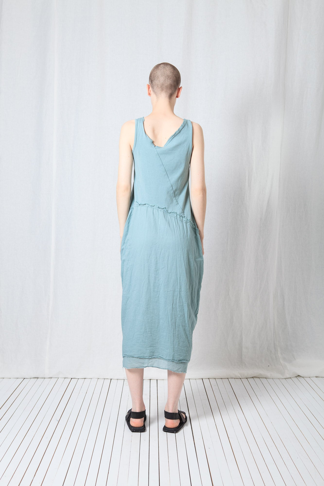 Asymmetric O-Shape Dress_Cotton Jersey + Voile + Mesh