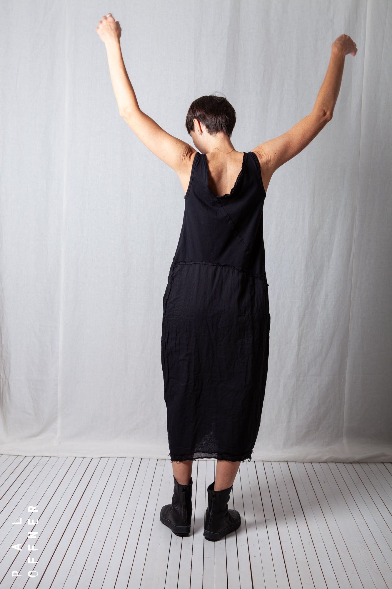 Asymmetric O-Shape Dress_Cotton Jersey + Voile + Mesh