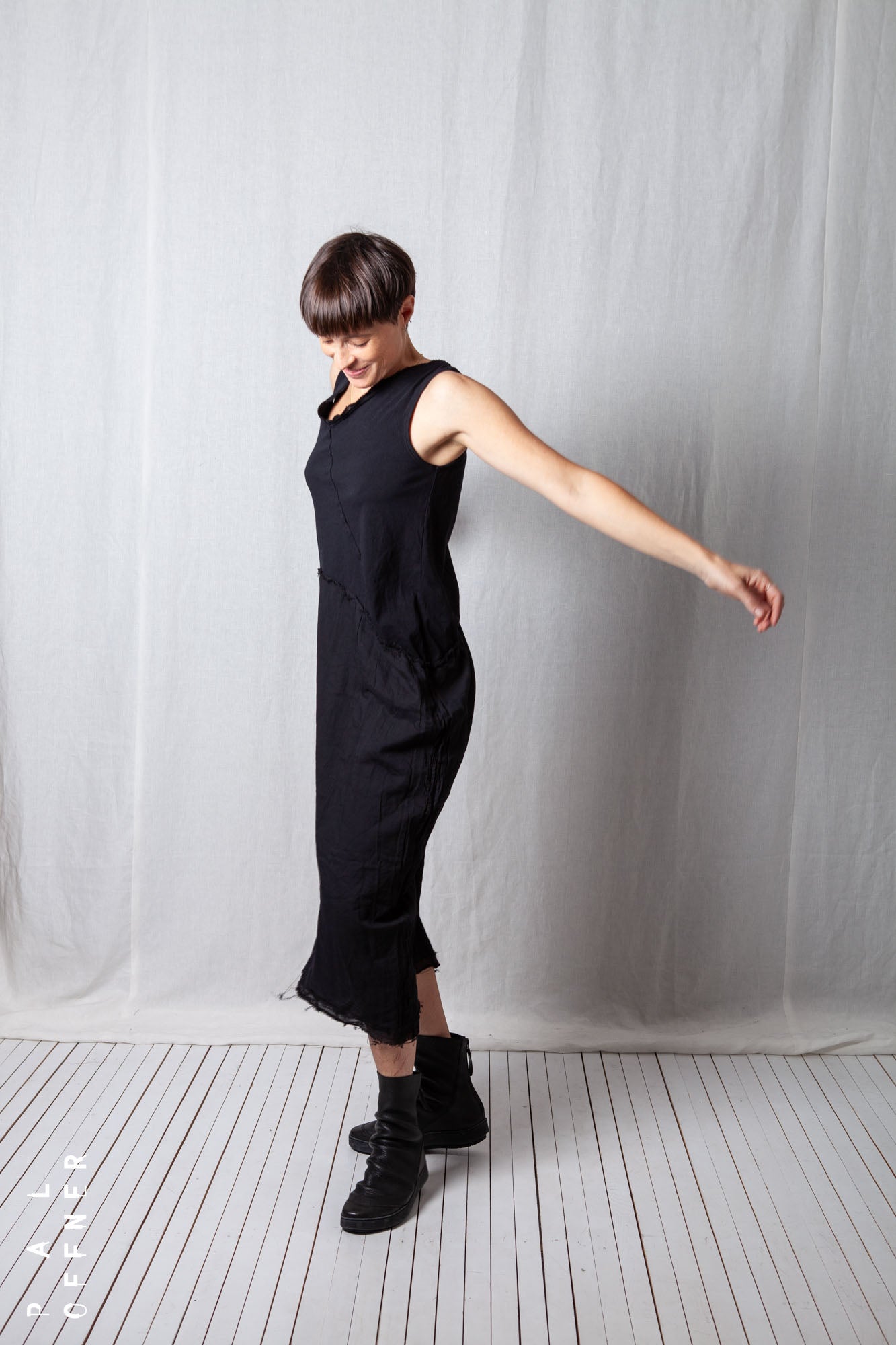 Asymmetric O-Shape Dress_Cotton Jersey + Voile + Mesh