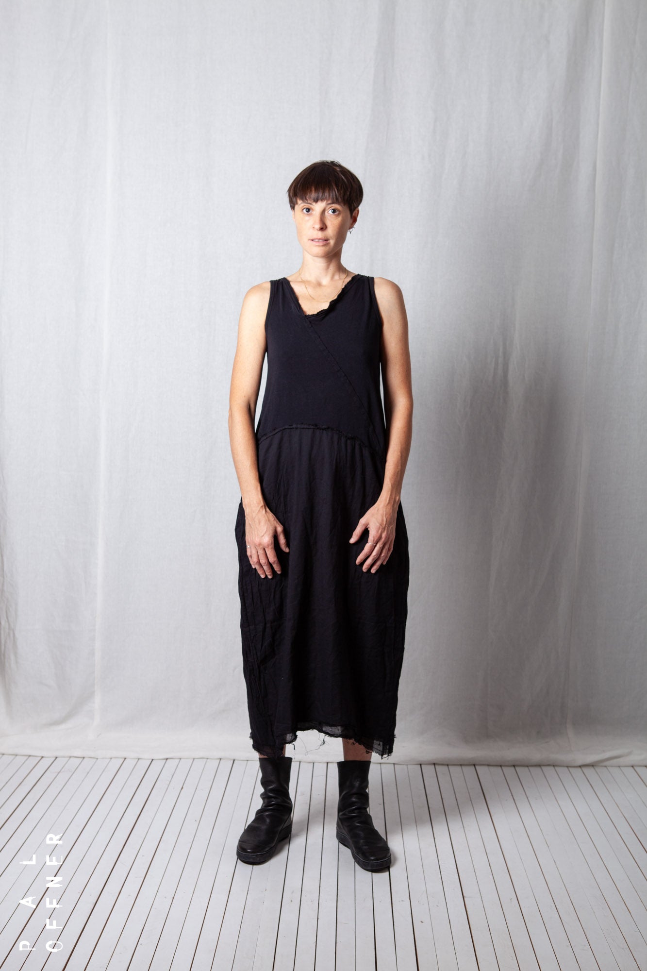 Asymmetric O-Shape Dress_Cotton Jersey + Voile + Mesh