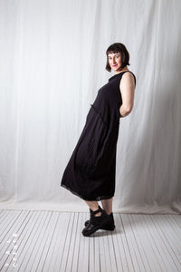 Asymmetric O-Shape Dress_Cotton Jersey + Voile + Mesh