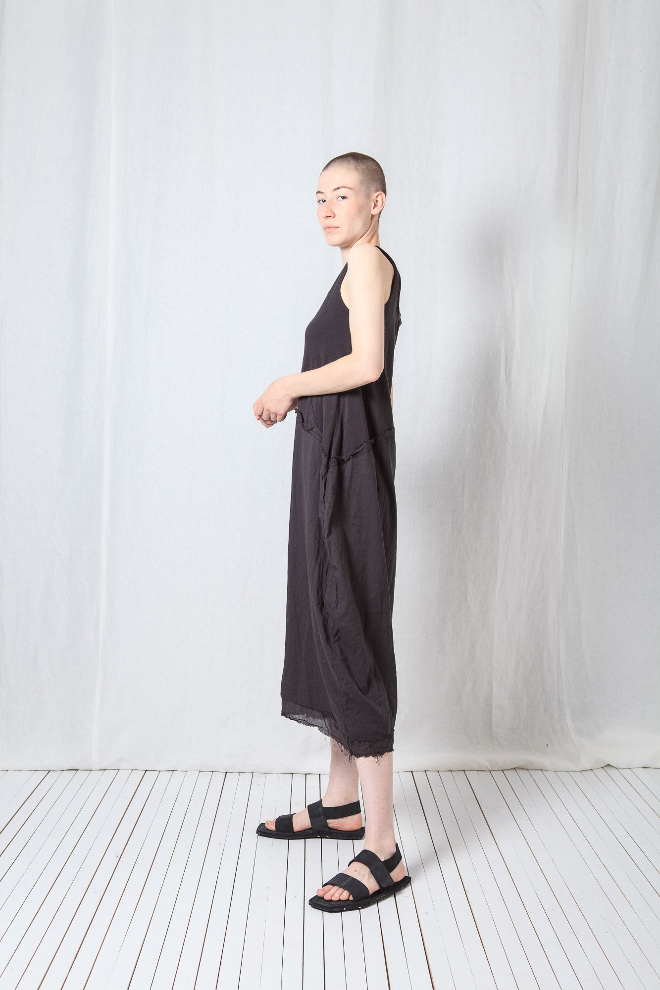 Asymmetric O-Shape Dress_Cotton Jersey + Voile + Mesh