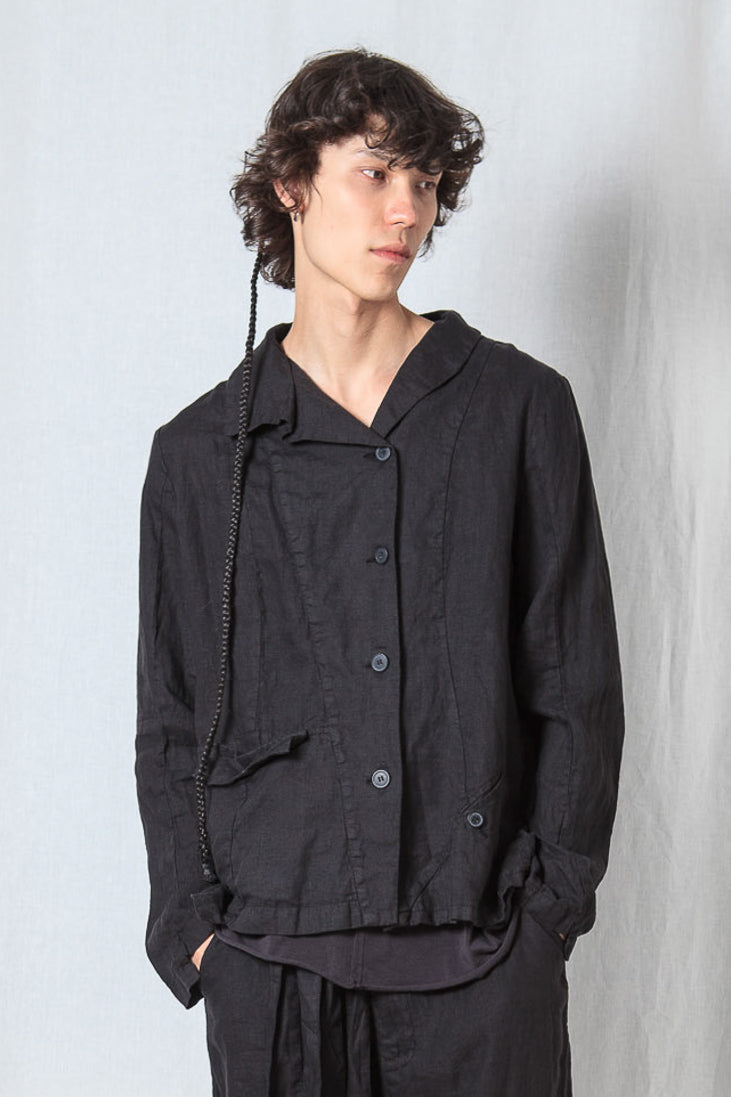 Asymmetric Short Jacket_Linen