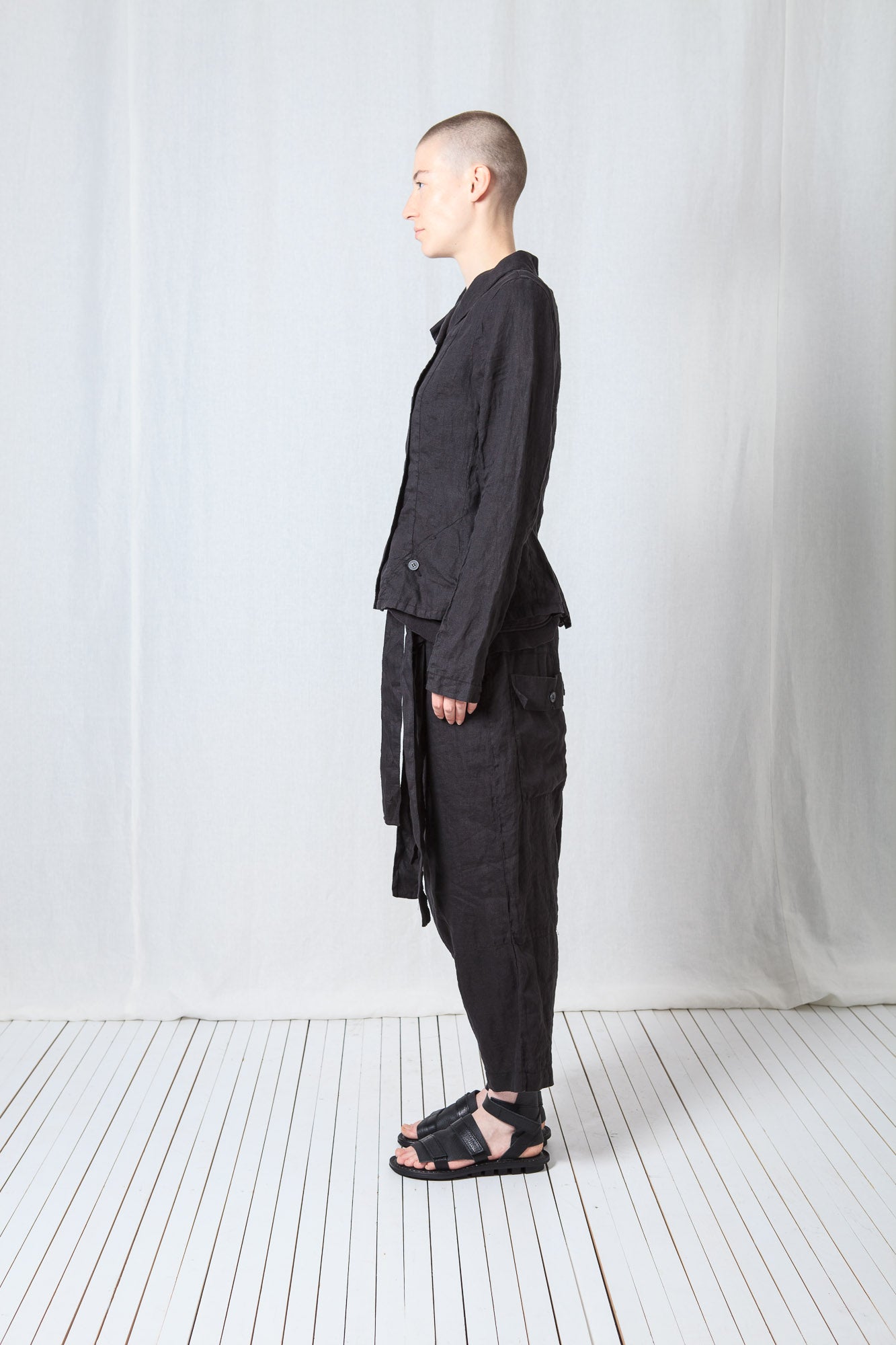 Asymmetric Short Jacket_Linen