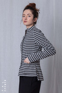 Fitted Jacket_Checked Cotton Mix