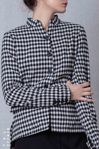 Fitted Jacket_Checked Cotton Mix