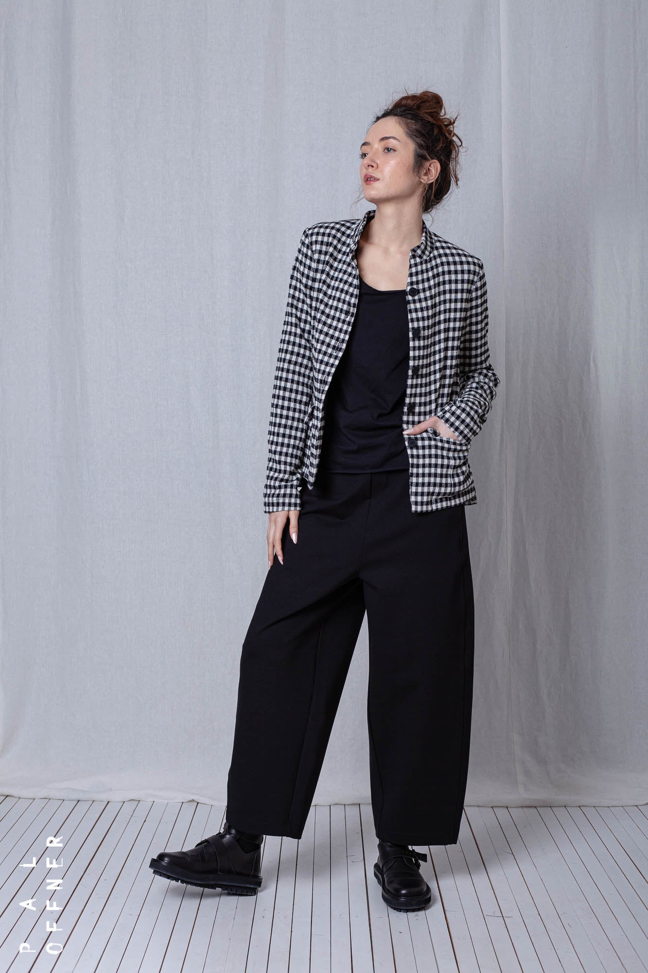 Fitted Jacket_Checked Cotton Mix