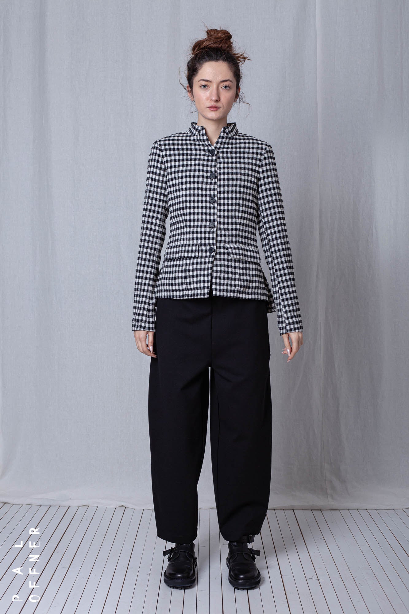 Fitted Jacket_Checked Cotton Mix