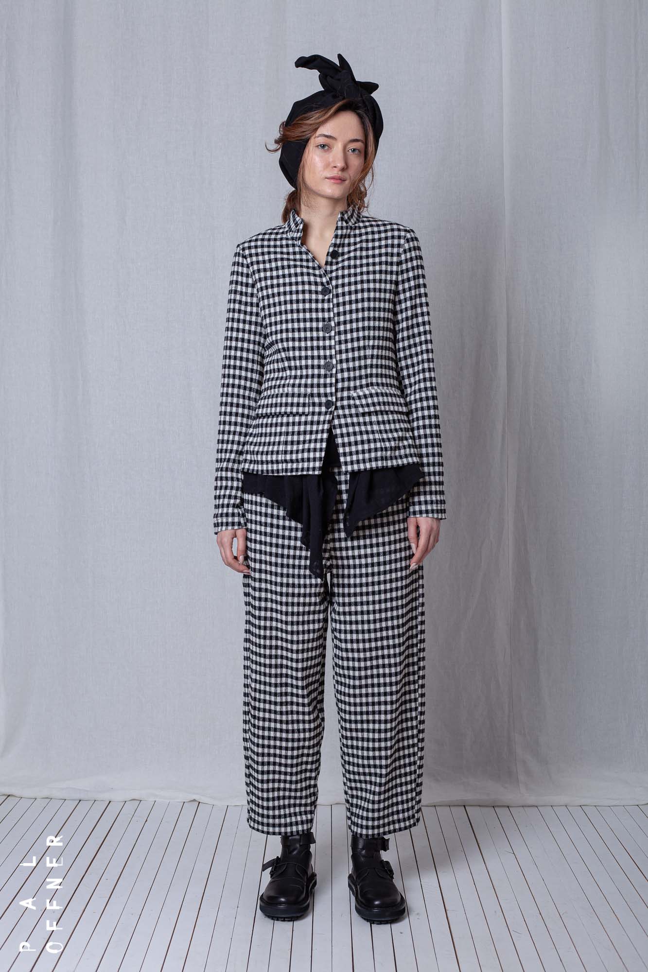 Fitted Peplum Jacket_Checked Cotton Mix