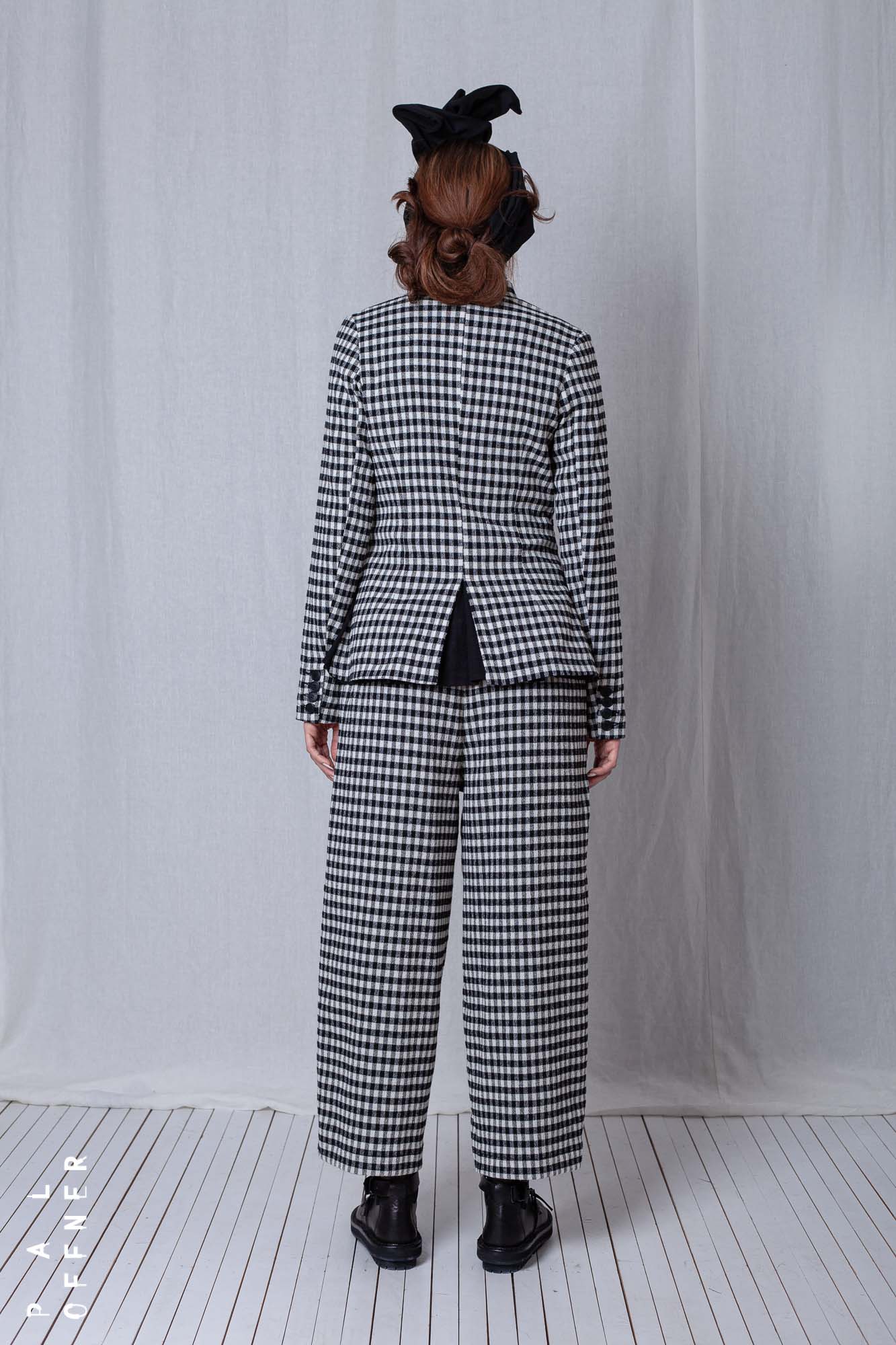 Fitted Peplum Jacket_Checked Cotton Mix