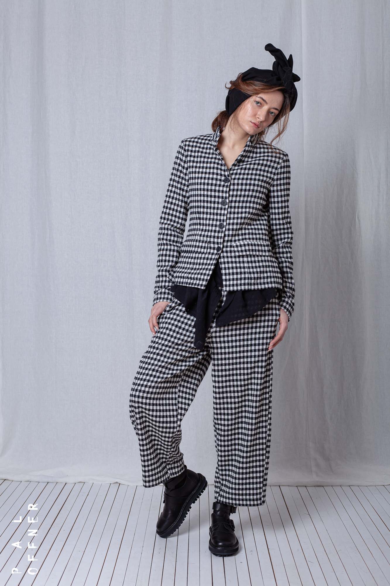 Fitted Peplum Jacket_Checked Cotton Mix