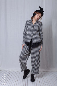 Fitted Peplum Jacket_Checked Cotton Mix