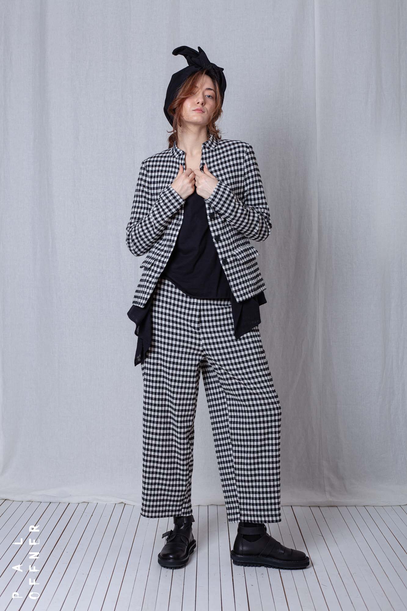 Fitted Peplum Jacket_Checked Cotton Mix