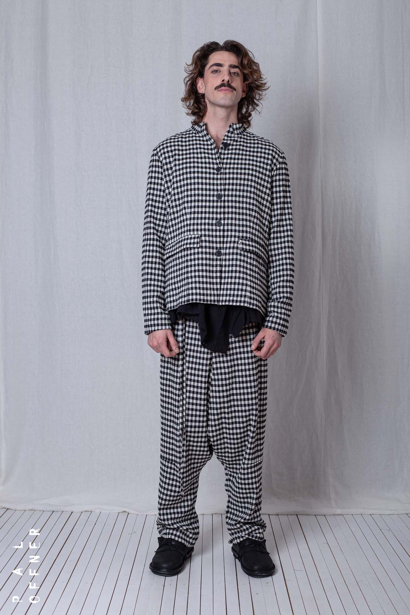 Fitted Peplum Jacket_Checked Cotton Mix
