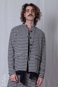 Fitted Peplum Jacket_Checked Cotton Mix