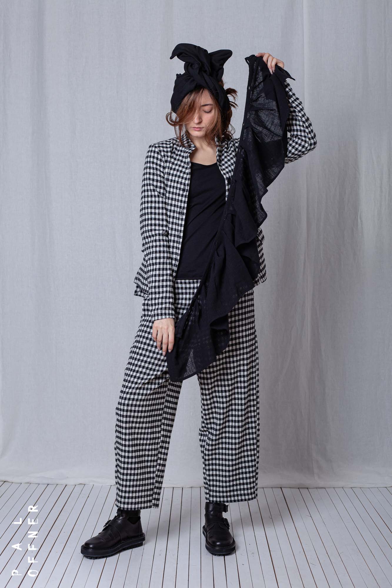 Fitted Peplum Jacket_Checked Cotton Mix