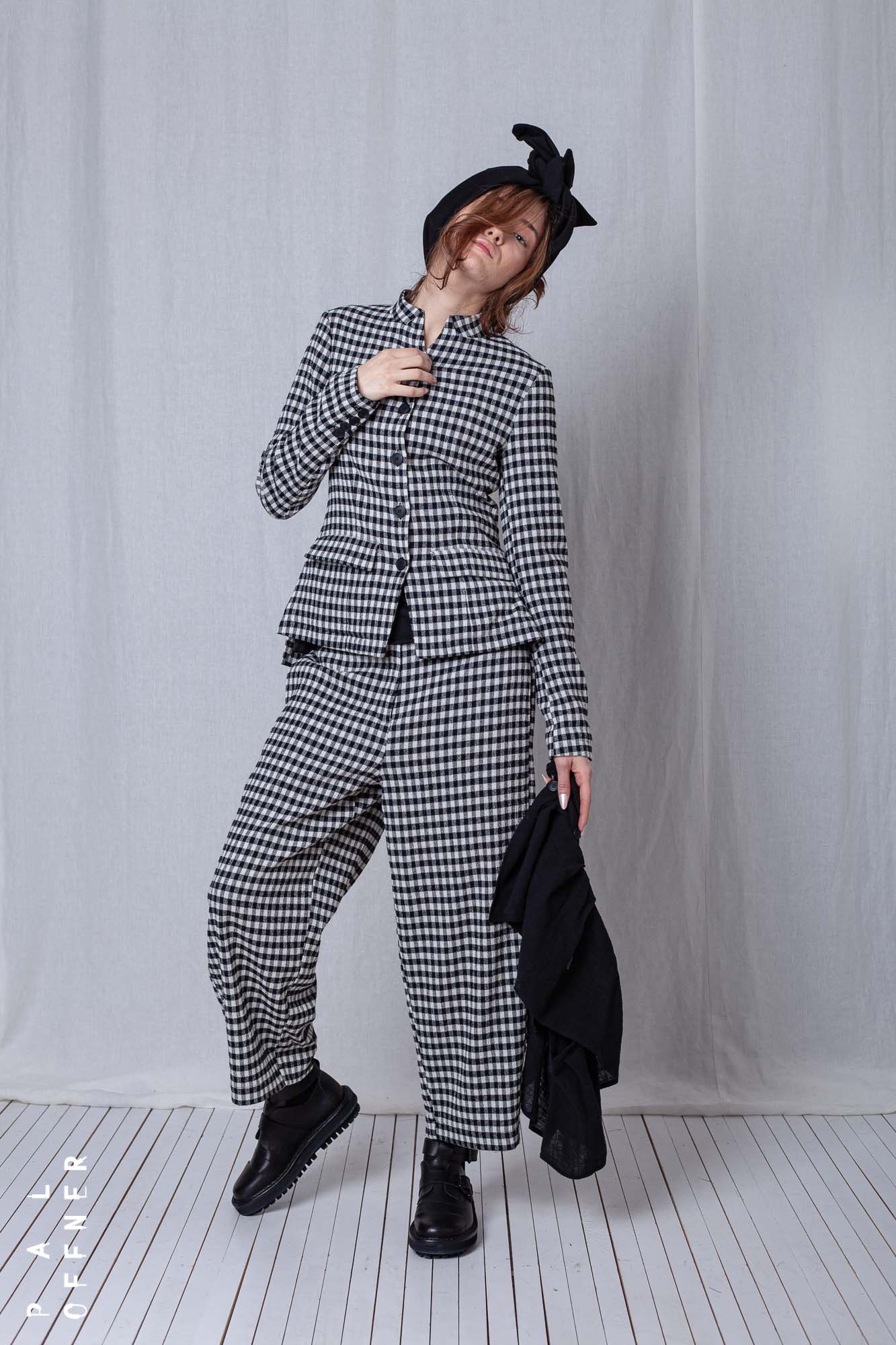 Fitted Peplum Jacket_Checked Cotton Mix