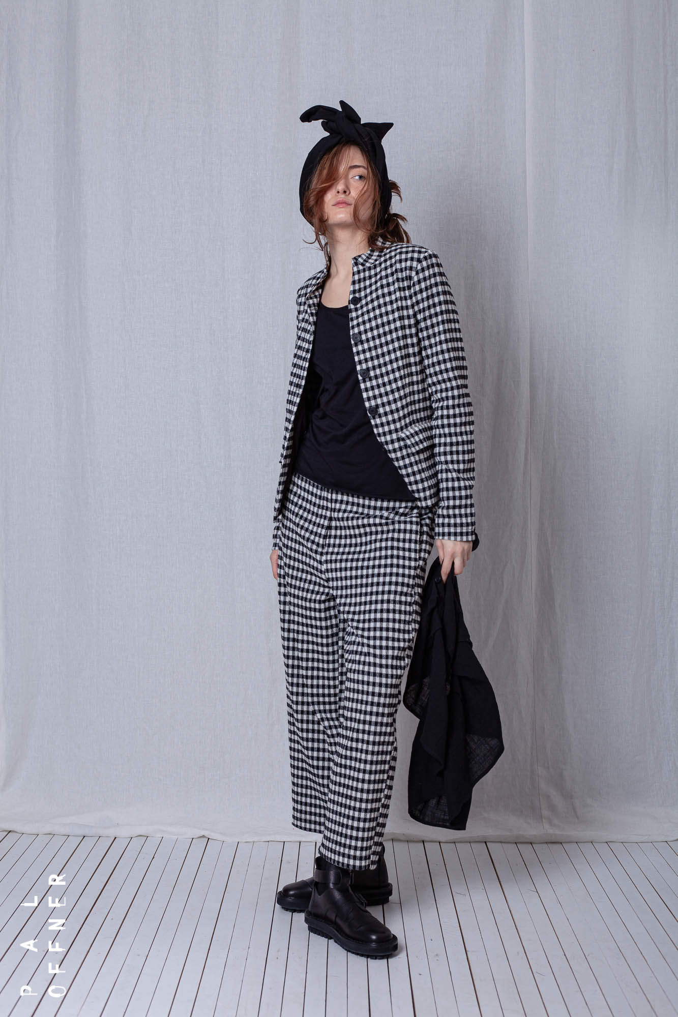 Fitted Peplum Jacket_Checked Cotton Mix