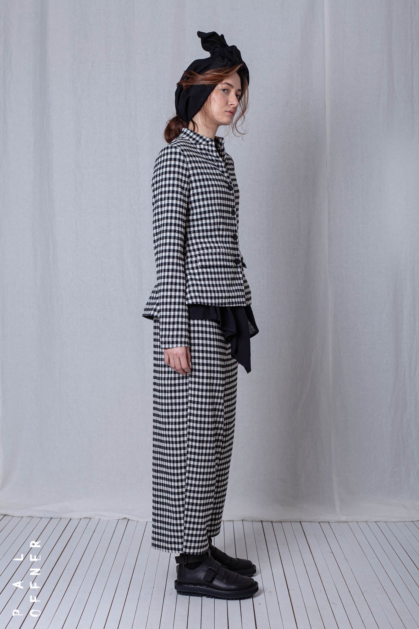 Fitted Peplum Jacket_Checked Cotton Mix