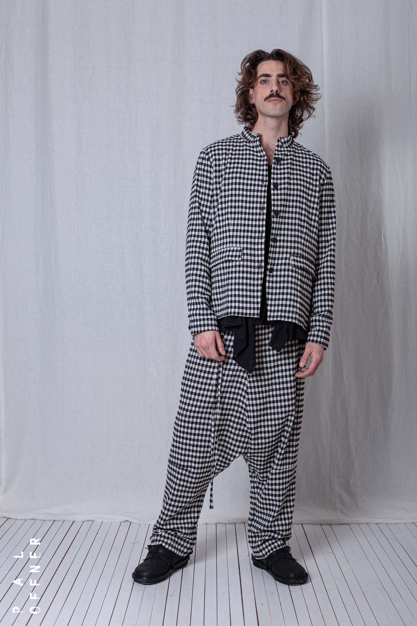 Fitted Peplum Jacket_Checked Cotton Mix