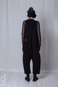 Hoodie Shirt_Crêpe Georgette + Mesh