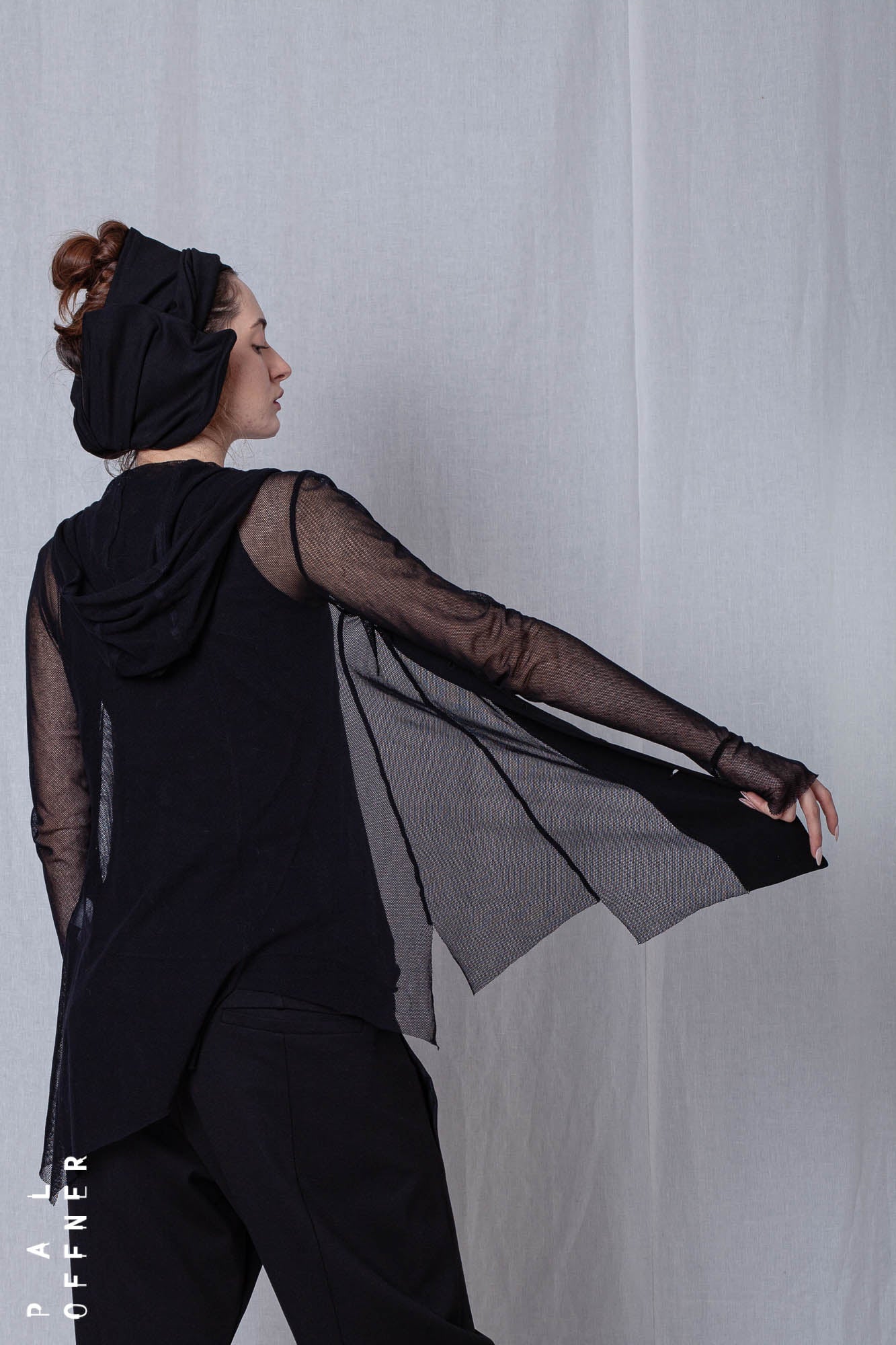 Hoodie Shirt_Crêpe Georgette + Mesh