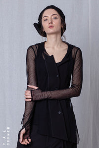 Hoodie Shirt_Crêpe Georgette + Mesh