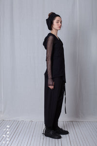 Hoodie Shirt_Crêpe Georgette + Mesh