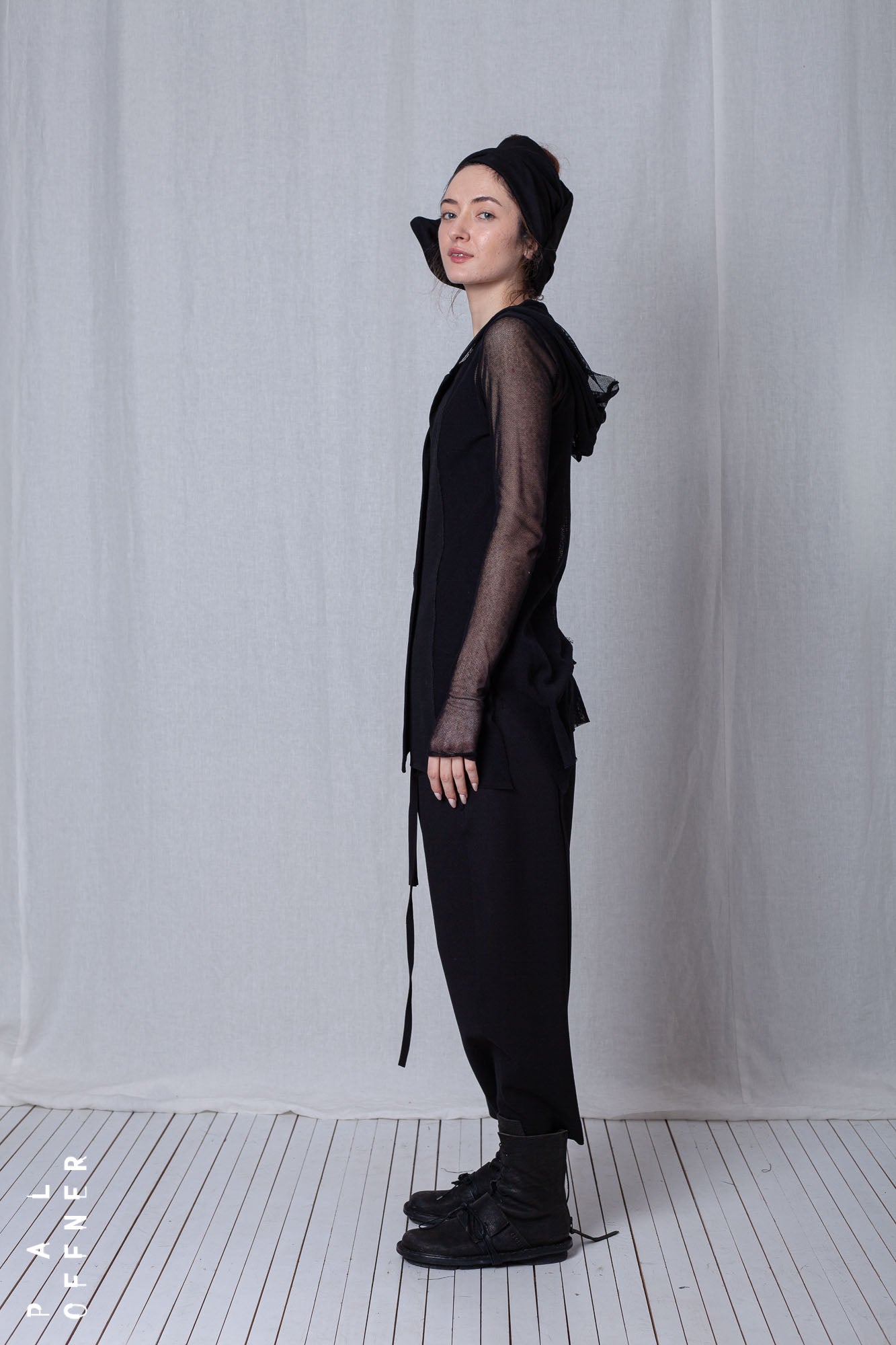 Hoodie Shirt_Crêpe Georgette + Mesh