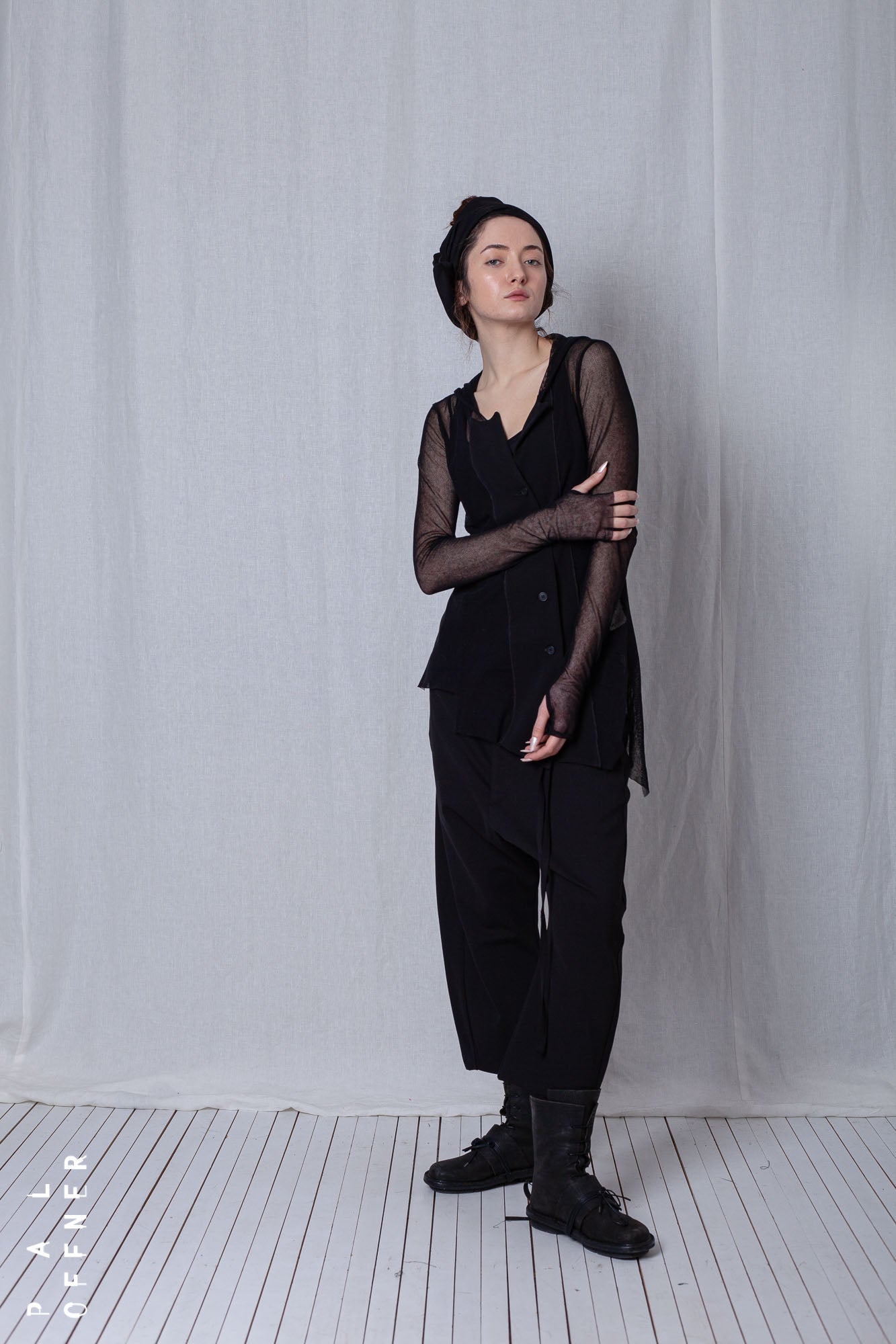 Hoodie Shirt_Crêpe Georgette + Mesh