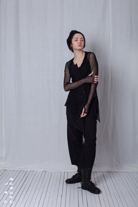 Hoodie Shirt_Crêpe Georgette + Mesh