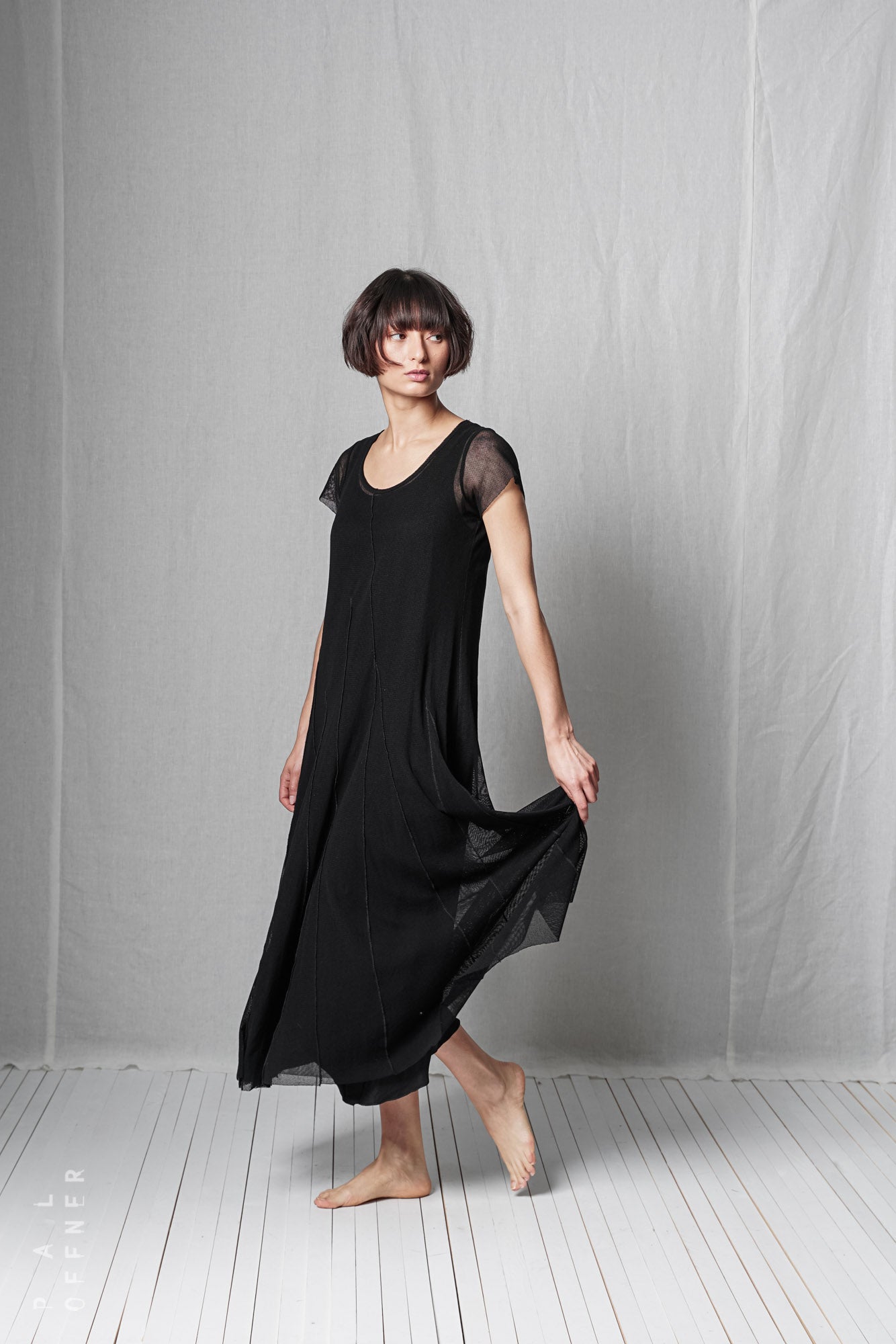 Layered Dart T-Dress_Cotton Mesh + Viscose