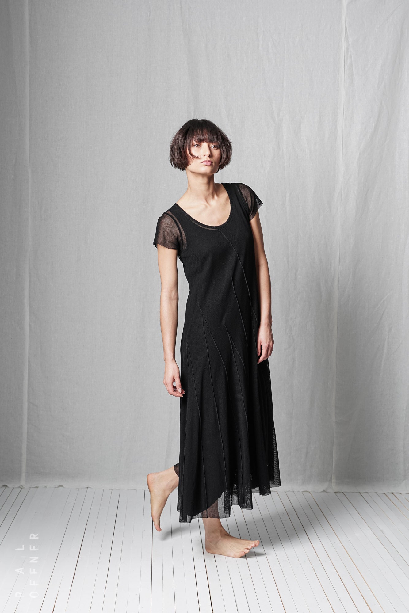 Layered Dart T-Dress_Cotton Mesh + Viscose