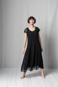 Layered Dart T-Dress_Cotton Mesh + Viscose