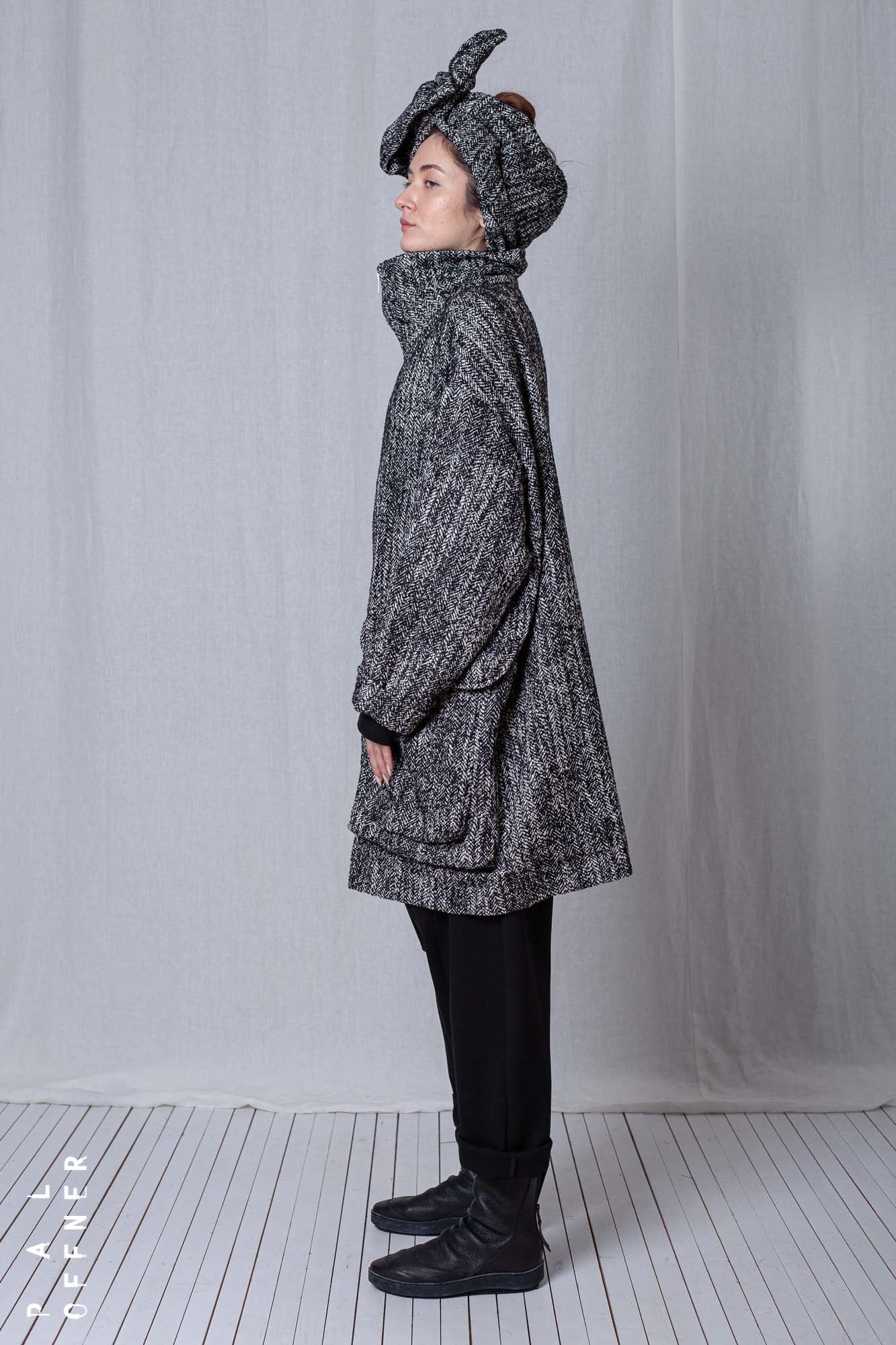 Oversize Coat_Herringbone Cotton Mix