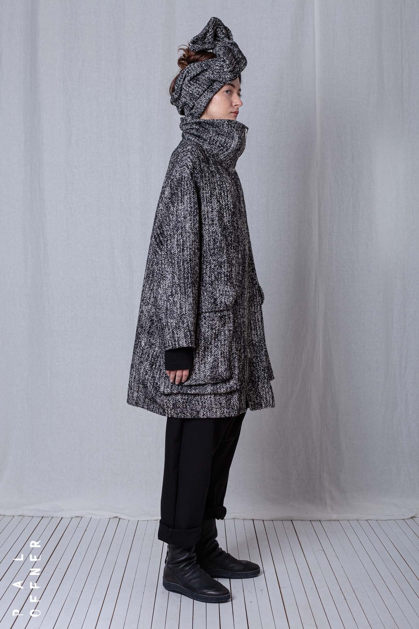 Oversize Coat_Herringbone Cotton Mix