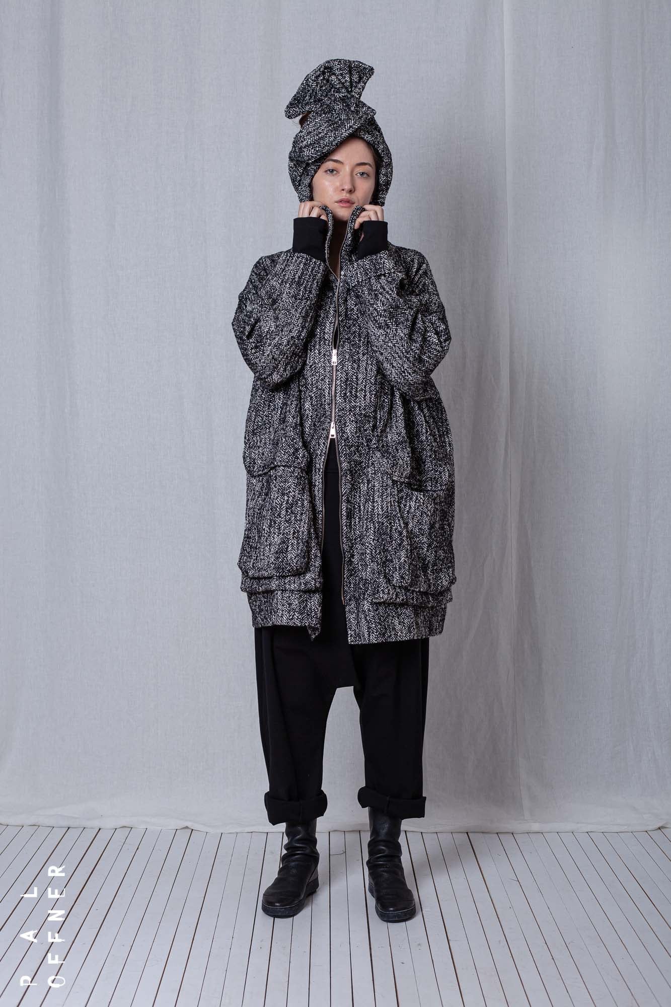 Oversize Coat_Herringbone Cotton Mix