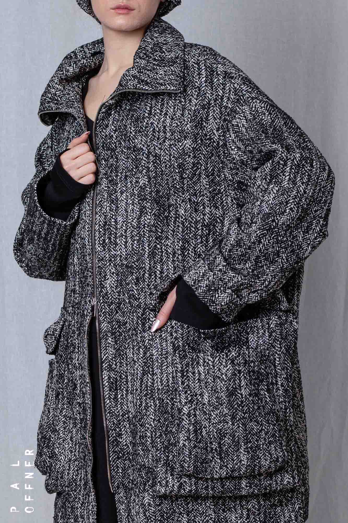 Oversize Coat_Herringbone Cotton Mix