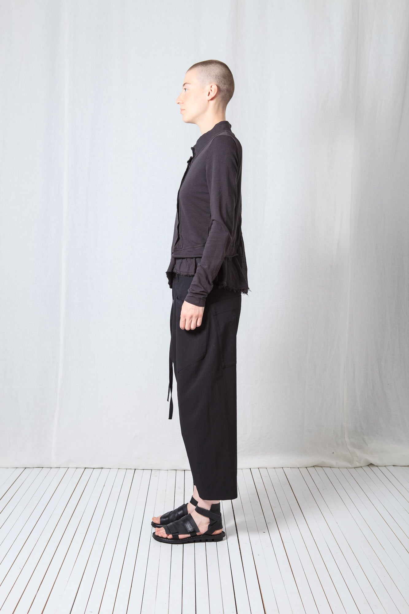 Patched Cropped Jacket_Cotton Sweat + Voile