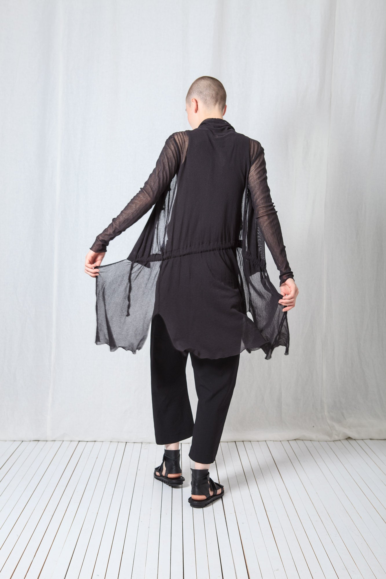 Sheer Draped Coat_Organic Cotton Mesh (GOTS)
