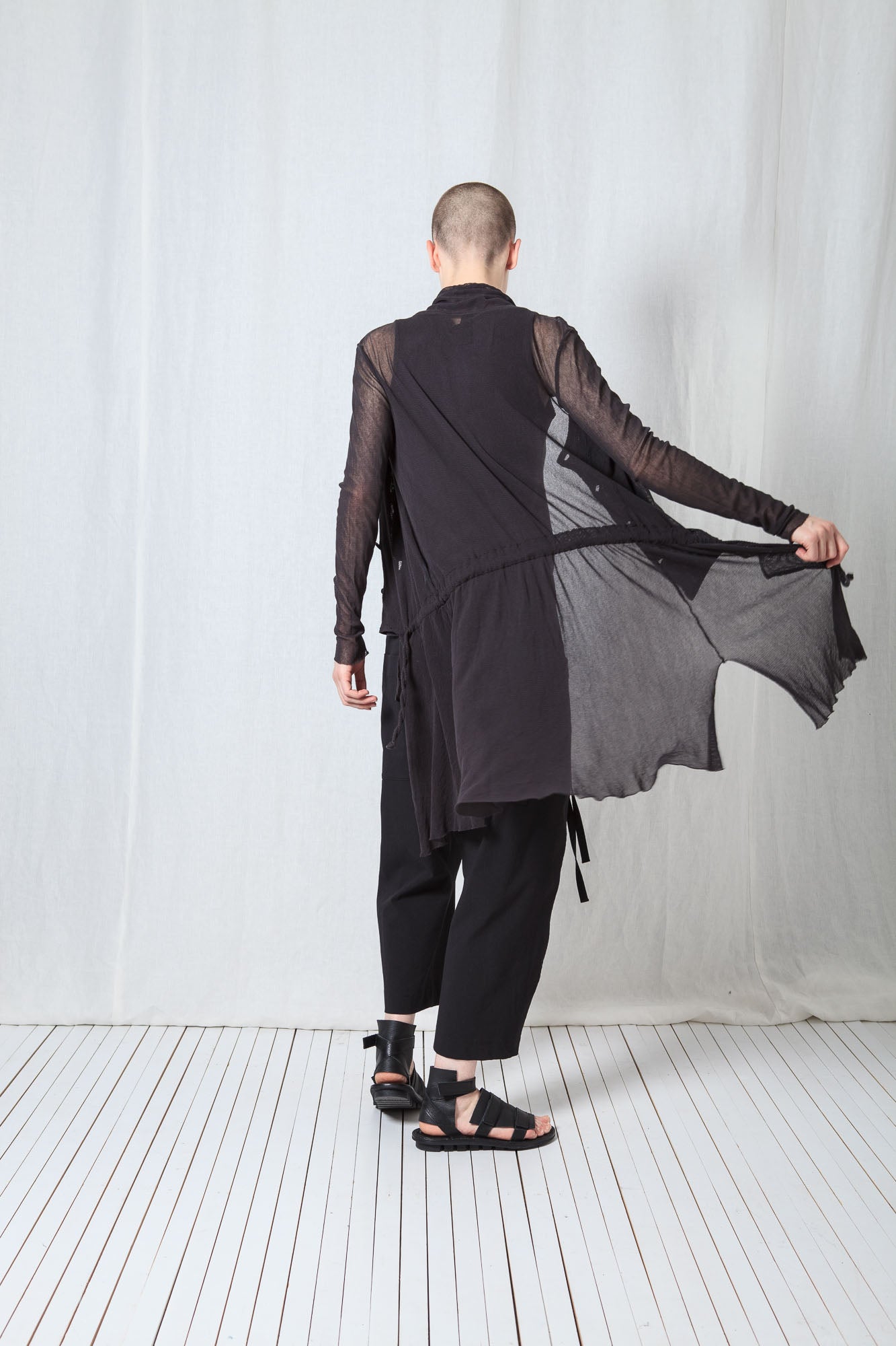 Sheer Draped Coat_Organic Cotton Mesh (GOTS)