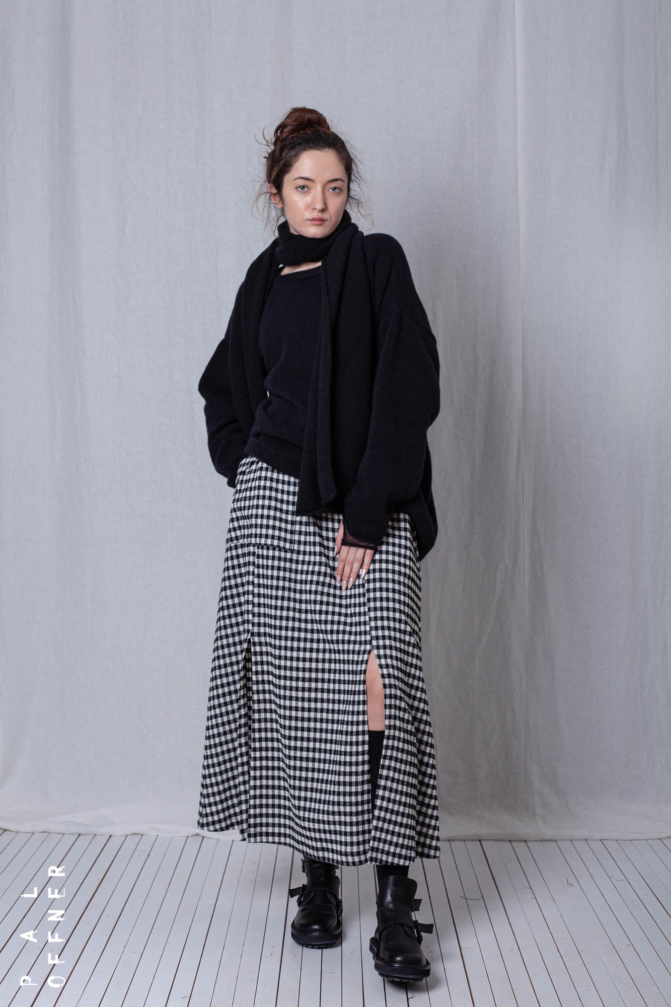 Skirt_Checked Cotton Mix