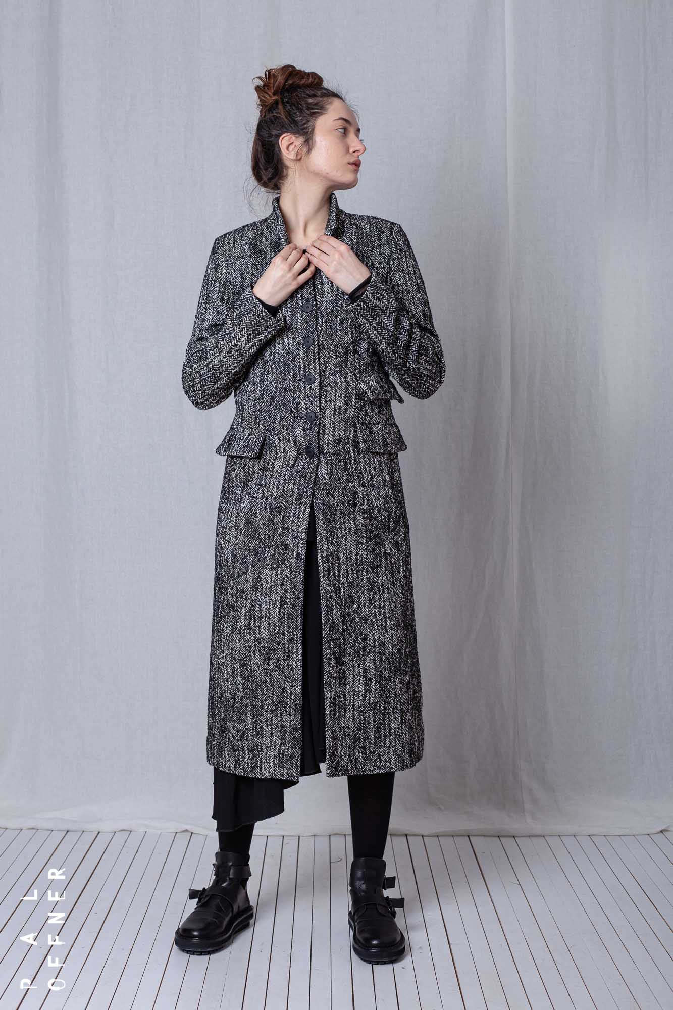 Straight Coat_Herringbone Cotton Mix