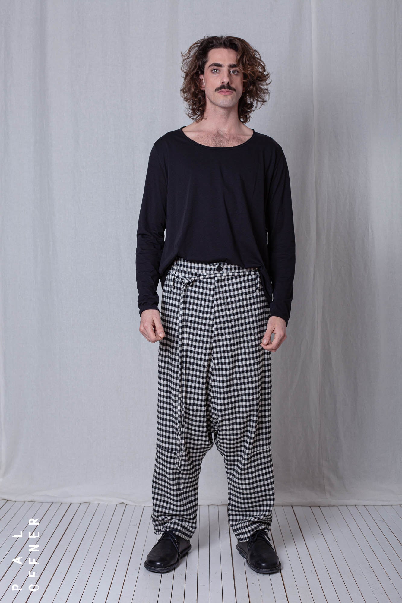 Wide Trousers_Checked Cotton Mix