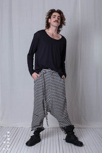 Wide Trousers_Checked Cotton Mix