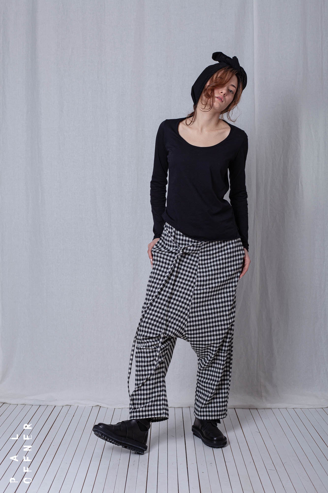 Wide Trousers_Checked Cotton Mix