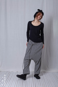 Wide Trousers_Checked Cotton Mix